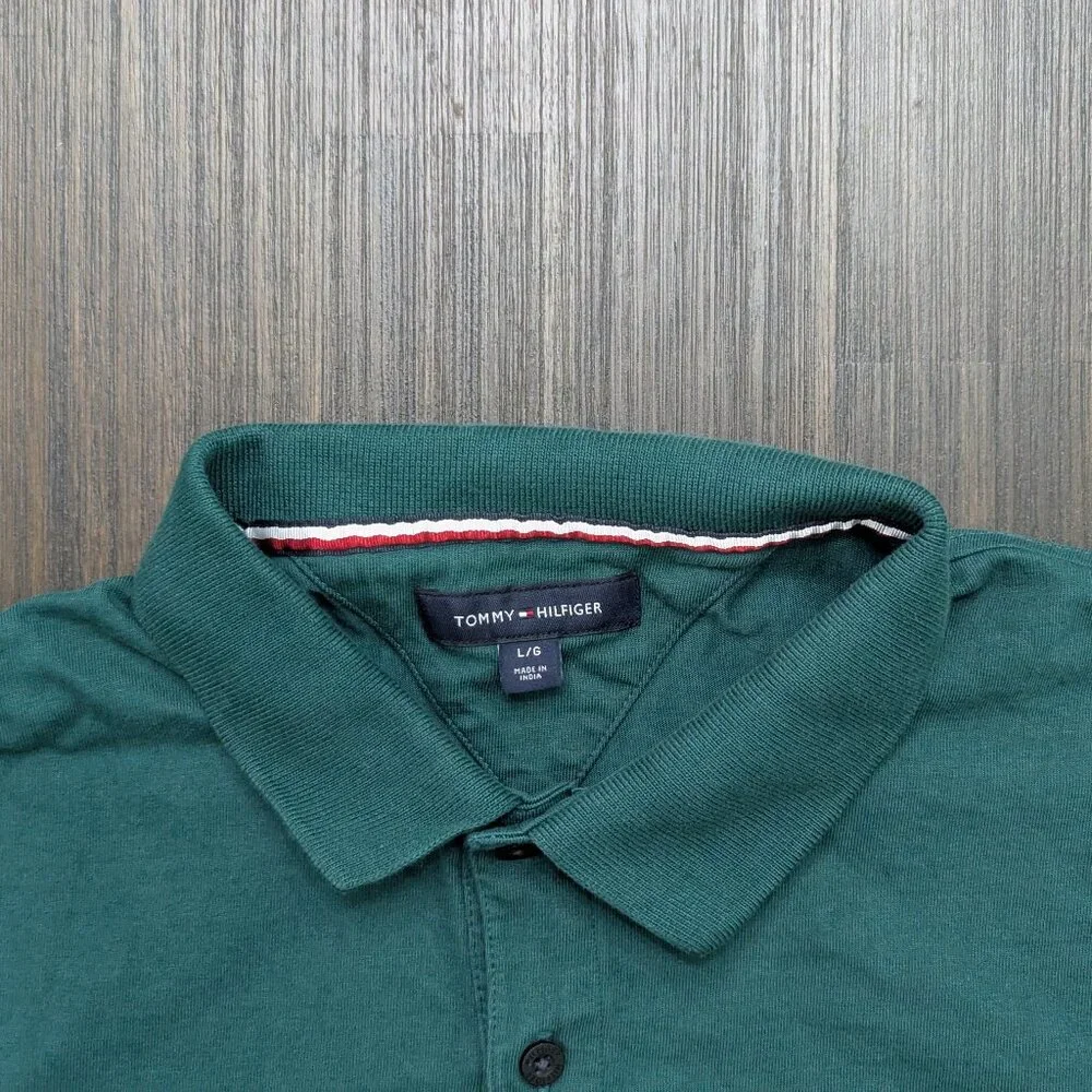 Tommy Hilfiger | Men's Large Green Flag Cuff Polo Shirt - Picture 2 of 3